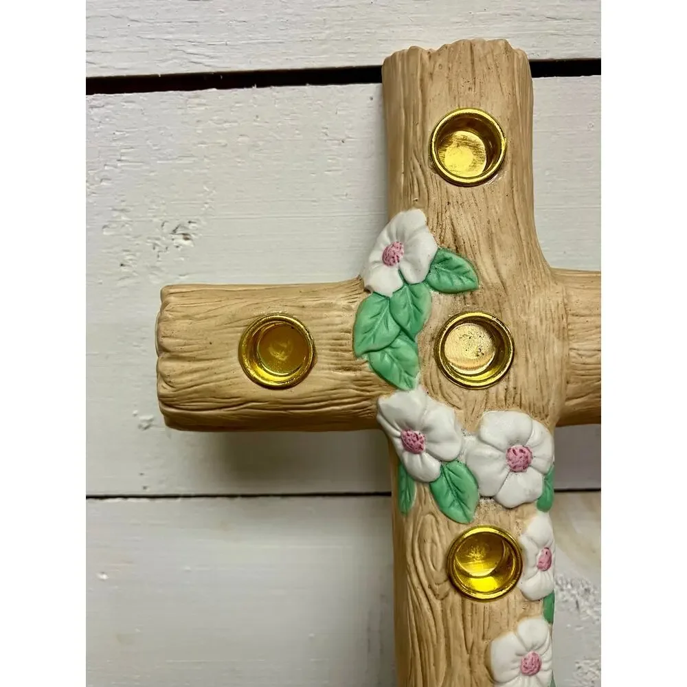 Abbey Press VTG Floral Cross Candle Holder.
